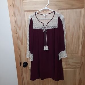 Andree By Unit Burgundy lace bell sleeve Boho tunic dress size L